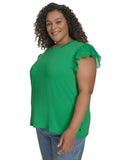 Karl Lagerfeld Ruffled Cap Sleeve Knit Top LP5T7888 Flore green 0X