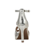 Naturalizer Alicia Block Heeled Sandal Faux Leather Silver Sand Gray Brown 8W