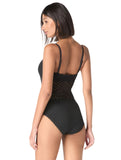 Womens Crochet Scoop Neck One Piece Swimsuit Black 4