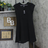 24Seven Comfort Apparel Womens Crepe Cap Sleeve Keyhole Dress Black M