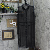 G by Giuliana  Womens Sheer Button Up Shirt Dress Tie Waist Black S