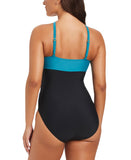 Beyond Control Swimwear Colorblock High Neck One Piece Swimsuit Blue Multi 12