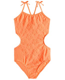 Breaking Waves Terry Texture Cut-Out One-Piece Swimsuit MBW970307 Orange 14