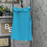 LC Lauren Conrad Womens Pintuck Ruffle Front Sleeveless Blouse Shirt Top Blue S