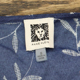 Anne Klein Off the Shoulder Embroidered Woven Blouse 10845297 Blue / White S