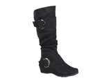 Journee Collection Jester-01 Faux Suede Buckle Flat Boots Black 6M