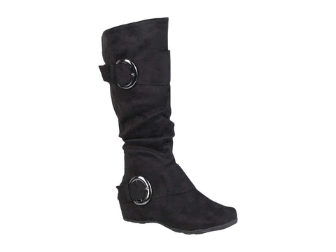 Journee Collection Jester-01 Faux Suede Buckle Flat Boots Black 6M