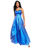 Teeze Me Juniore Lace-Up Metallic Gown HF481917 Blue 7/8