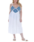 Raviya Womens Plus Size Crochet Flounce-Hem Cover Up 76613X White / Blue 2X