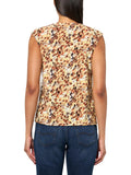 Kasper Printed Pleated Keyhole Knit Blouse Shirt Top Daffodil Yellow Multi PS