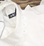 Aqua Button Up Lace Trim Blouse IBO26719 White XS