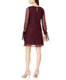 Taylor Women's  Velvet-Dot Shift Dress 9915M Burgundy Red 8
