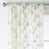 Regal Home Pocket Embroidered Sheer Single Curtain Panel Ivory Green Clay 50x63