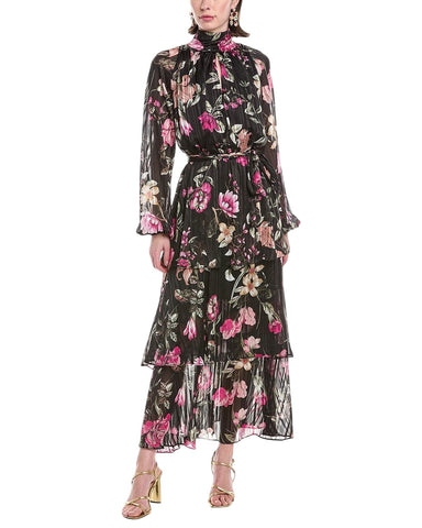 Rachel by Rachel Roy Belted Chiffon Midi Dress Cascade Garden Black Multi 10