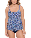 Swim Solutions High-Low Double-Tier One-Piece Swimsuit Amalfi Coast Blue Multi 8