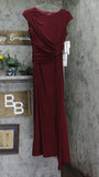 Betsy & Adam Petite Cap Sleeve Gathered Draped Slit Gown Dress Bordeaux Red 8P
