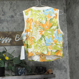 Aqua Button Front Linen-Blend Floral Vest TC6802BL Brown Multi M