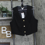 Bar III Womens Petite V-Neck Button-Front Cropped Vest 100207006PT Black PXL