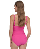 DKNY Textured Shirred One-Piece Swimsuit DIMMS605 Wildberry Pink XL