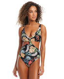 Bar III Womens Swept Away Knot-Front One-Piece Swimsuit MBSA25254 Black Multi S