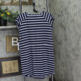 Jamie & Layla Striped Drawstring Short Sleeve Pocket Dress BCQD895 Navy Blue PM
