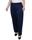 Ny Collection Womens Plus Size Knit Belted Scuba Pants WSCP1189 Navy Blue 3X