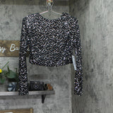 Alex & Sophia Faux Pearl Trim Sequin Club Shirt Top Black / Silver Pearl M