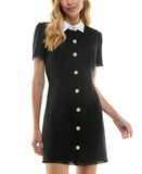 City Studios Juniors Short-Sleeve Boucle Shirt Dress Black / Ivory 5/6