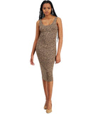Bar III Womens Petite Animal-Print Bodycon Midi Dress Molly Cheetah Brown PP