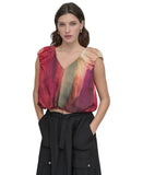 DKNY Womens Rumpled Abstract-Print Blouse Woven June Brush Stroke Red Multi XL