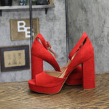 Sun + Stone Reemaa Block-Heel Platform Open-Toe Sandals 10018613300 Red 9W