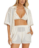 PQ Blake Button Down Crochet Cover Up Shirt Biscotti Off White Lurex M/L