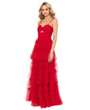 Blondie Nites Juniors Mesh Tiered Spaghetti Strap Gown Dress 4637BN Red 15