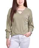 Ny Collection Women's Long Sleeve Criss Cross with Wide Cuffs Top MHAU6818