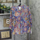 Alfred Dunner Stitched Pleated Neck Paisley Floral Top 16254WS Blue Multi 1X
