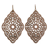 Madison Tyler Open Faux Leather Fishhook Earrings Rose Gold / Tan Brown 2.5"