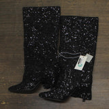A New Day Womens Abba Sequin Foldover Tall Boots 91636693 Black 9.5M