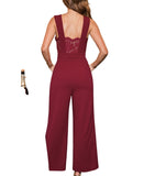Cupshe Womens Crochet Back V-Neck Sleeveless Jumpsuit Red M
