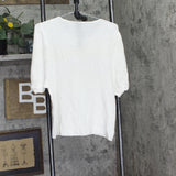 Belldini Knit Puff Sleeve Tie Front Blouse Top White / Gold XL
