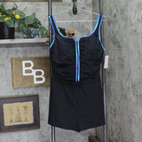 Mimi Flamingo Zip-Up One-Piece Swimsuit Romper 70100058M Black / Blue 16