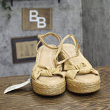 A New Day Raffia Block Heel Crisscross Sandal Open Toe Natural Tan Brown 9.5M