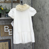 Hello Kitty Girls Lined A-Line Dress with Faux Fur Collar Off White 6X