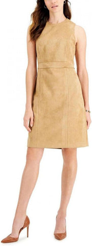 Kasper Womens Petites Faux Suede Sleeveless Sheath Dress 10810637 Doe Brown 6P