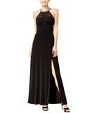 Speechless Juniors Embellished Ruched Cutout Gown Dress Black 9