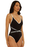 Trina Turk Womens Triumph Micro Braided One-Piece Swimsuit Black / White 6