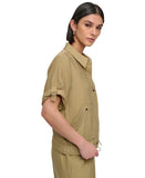 DKNY Snap Front Roll Tab Short Sleeve Shacket Jacket Shirt Pale Moss Green XS