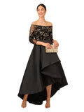 Adrianna Papell Womens Off the Shoulder Beaded Taffeta Gown Black / Gold 4