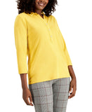 Charter Club Womens Supima Cotton 3/4-Sleeve Polo Shirt Honey Glaze Gold XL
