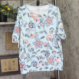 Croft & Barrow Classic Crewneck Floral Print Tee WC6SK004PP Cyan Summer Blue 2X