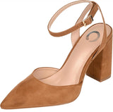 Journee Collection Tyyra Buckle High Block Heel Pointed Toe Pumps Tan Brown 7M